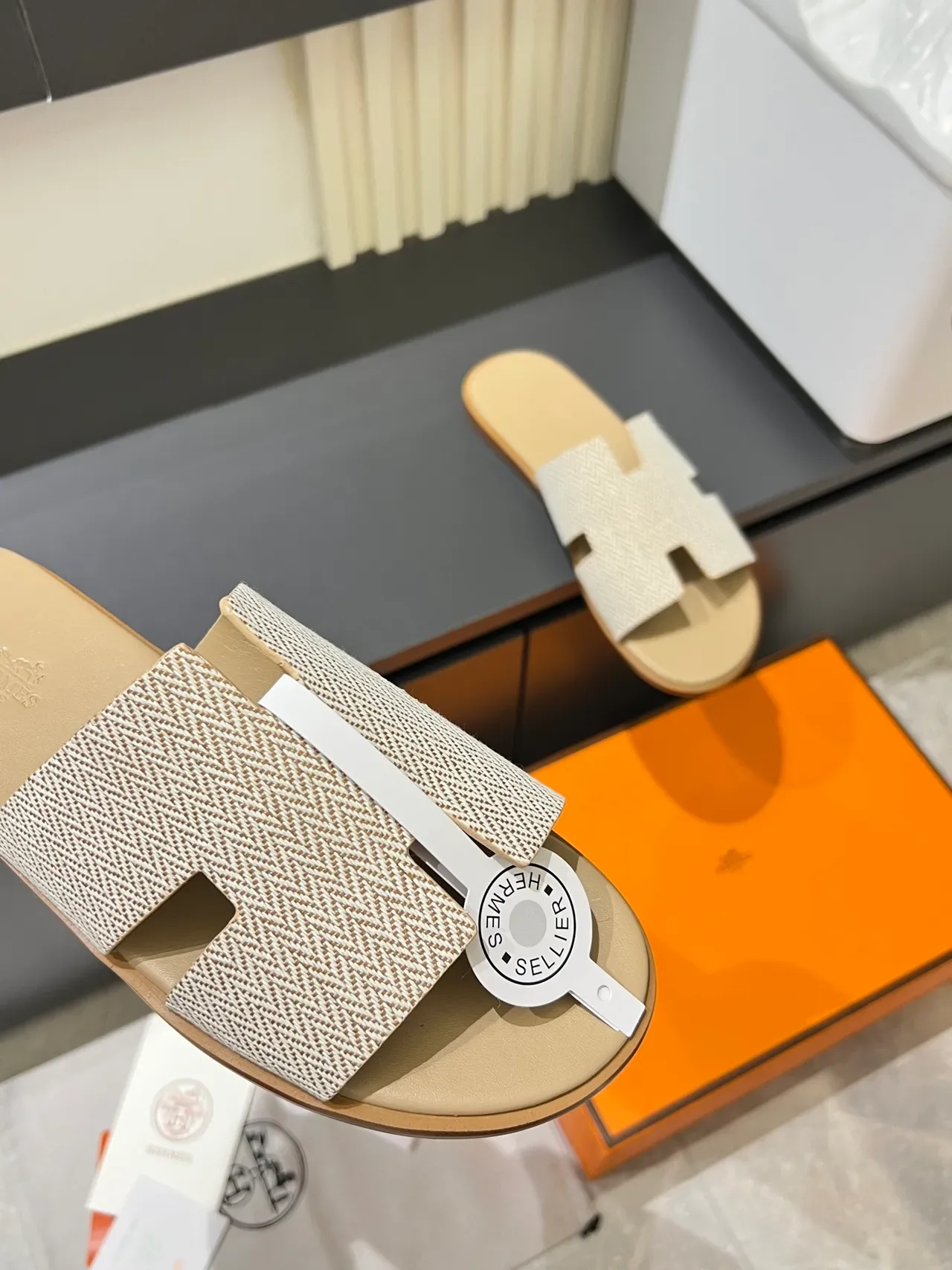 Hermès Oran Herringbone Strap Slippers 4