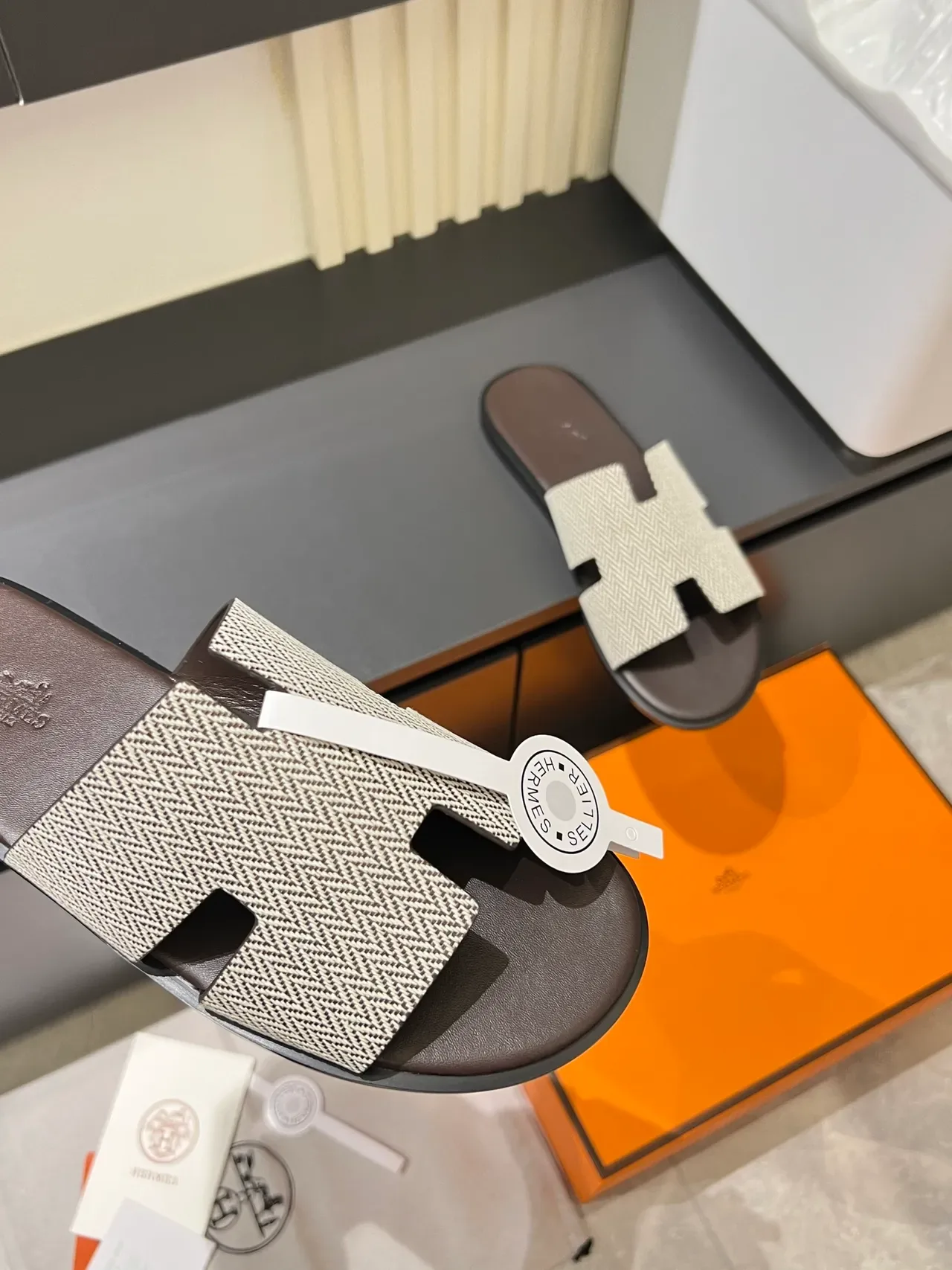 Hermès Oran Herringbone Strap Slippers 8