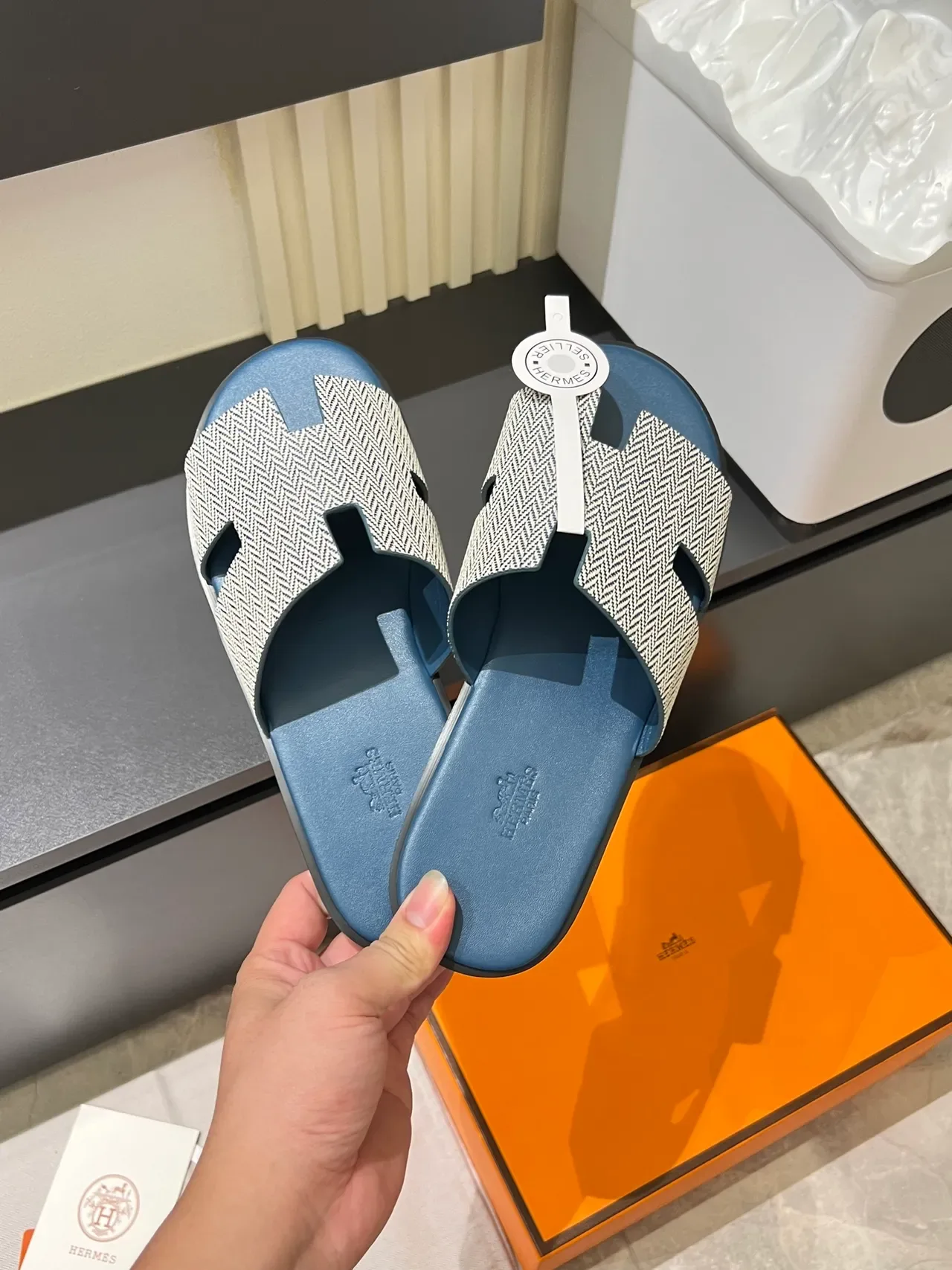 Hermès Oran Herringbone Strap Slippers 10