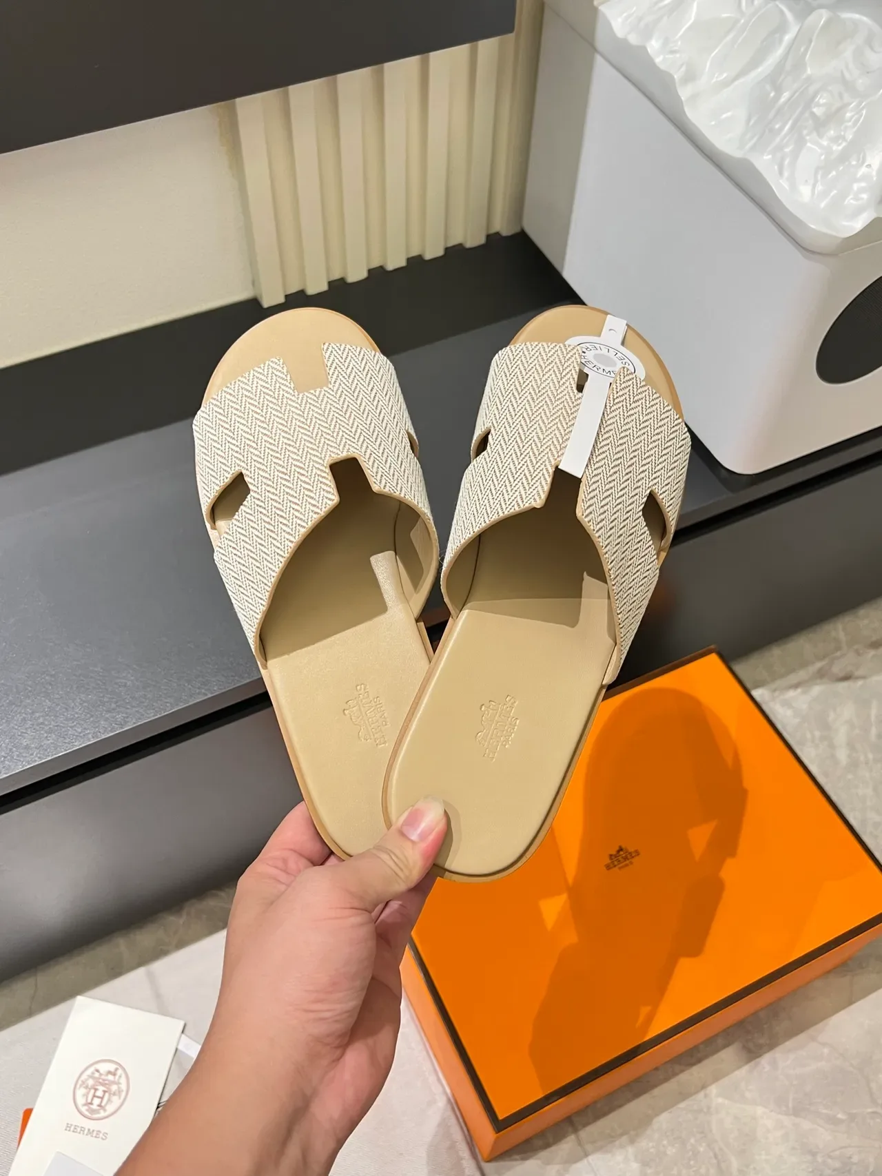 Hermès Oran Herringbone Strap Slippers 12