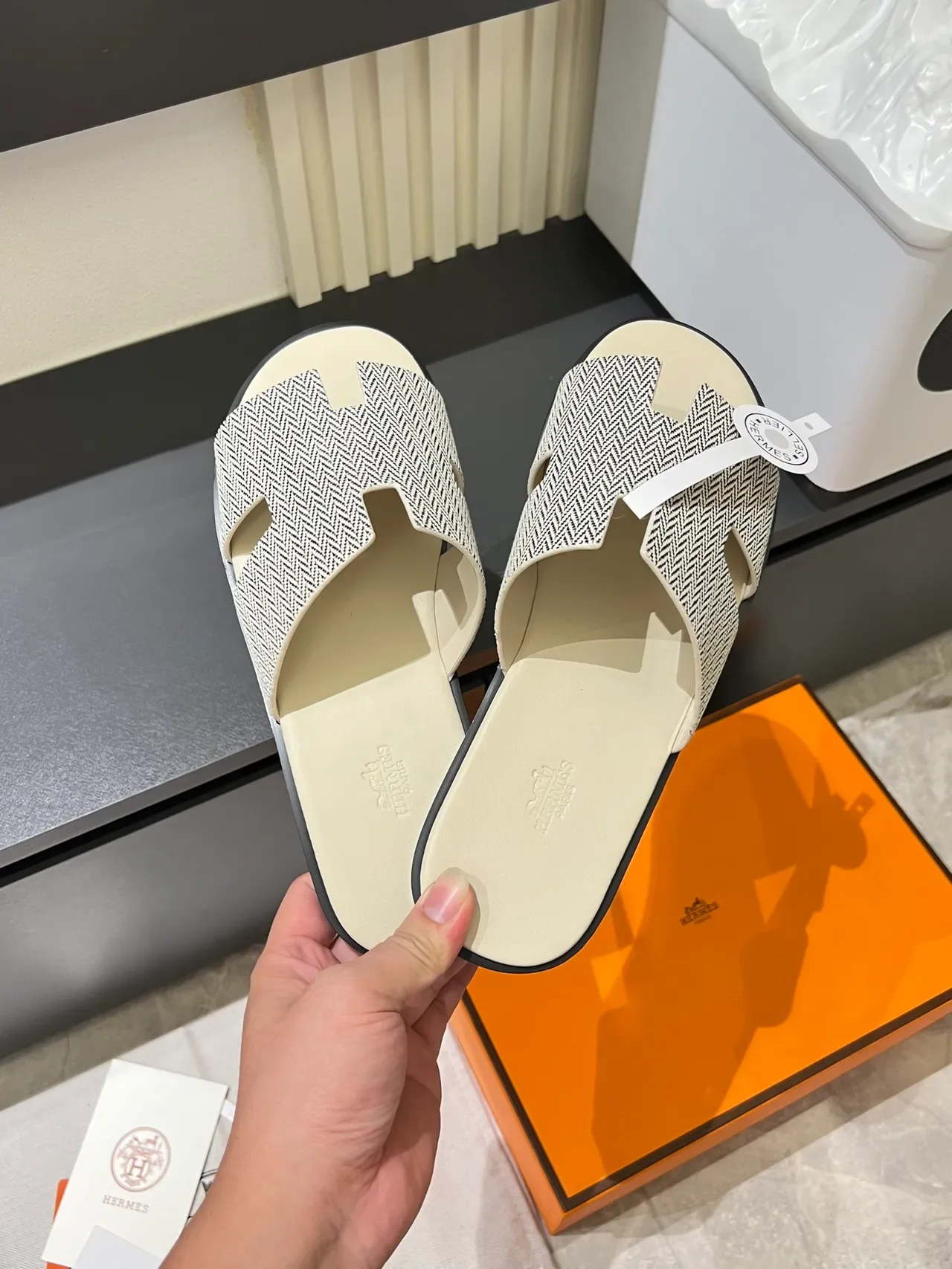 Hermès Oran Herringbone Strap Slippers 14