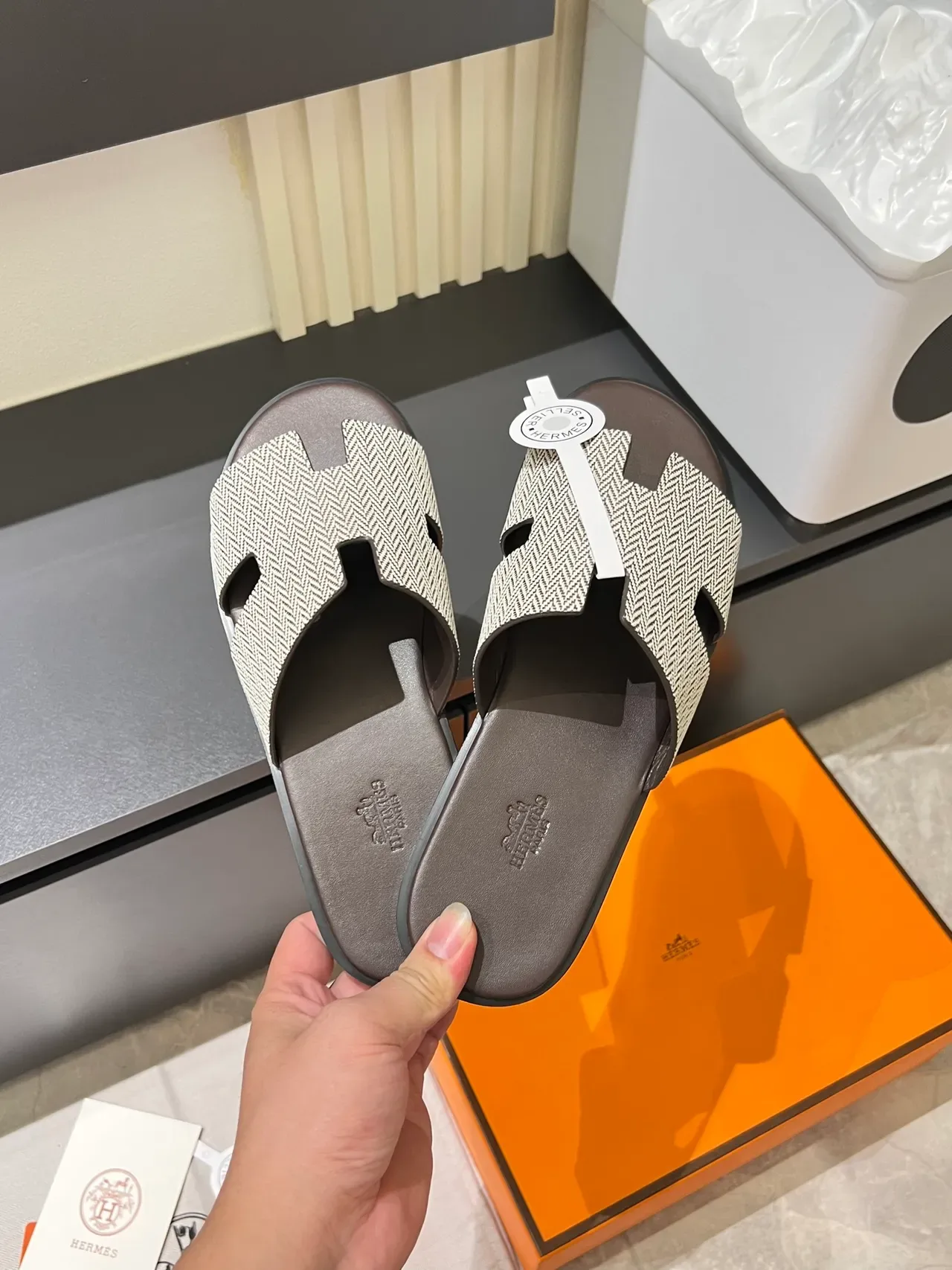 Hermès Oran Herringbone Strap Slippers 15