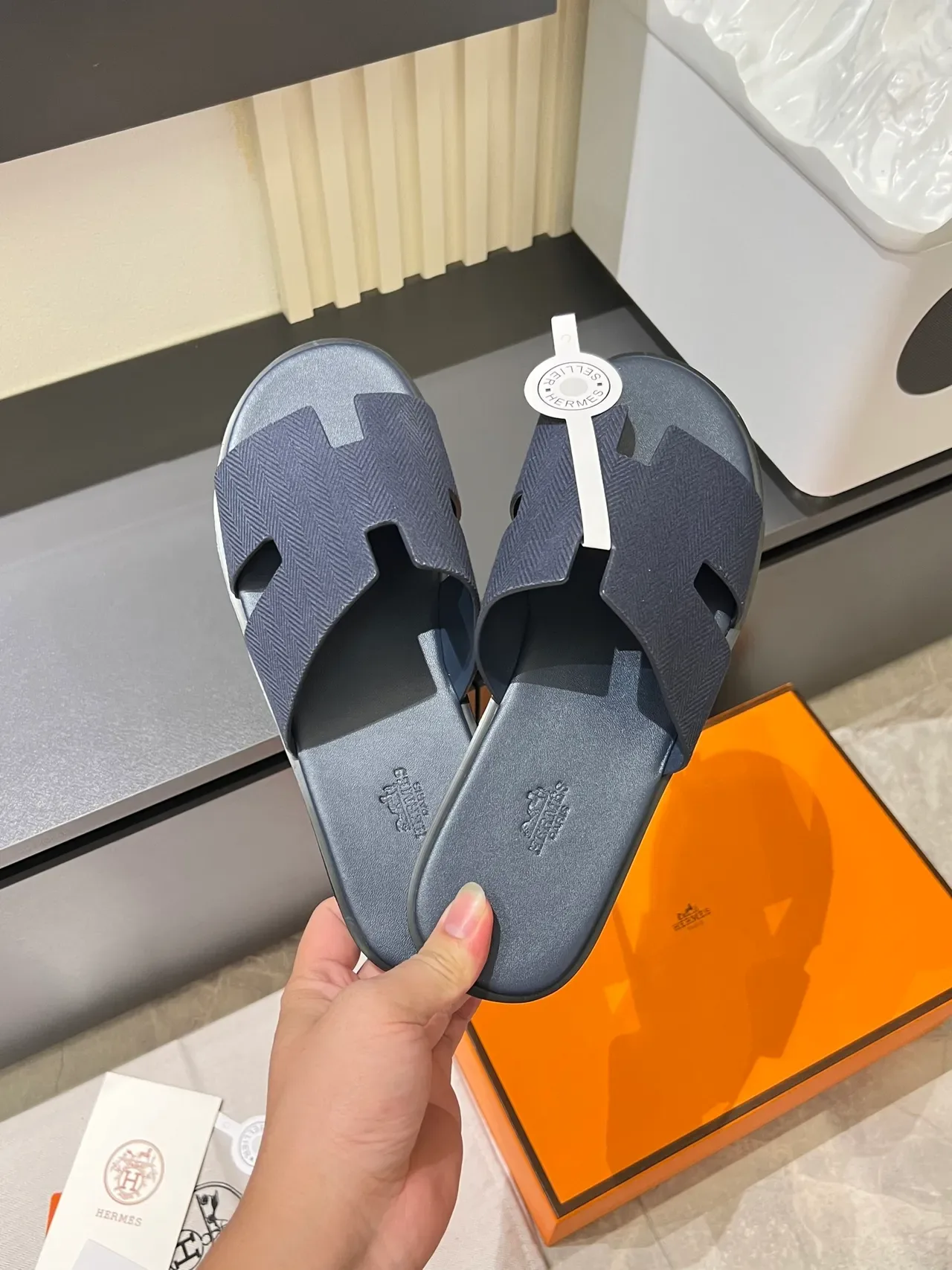 Hermès Oran Herringbone Strap Slippers 16