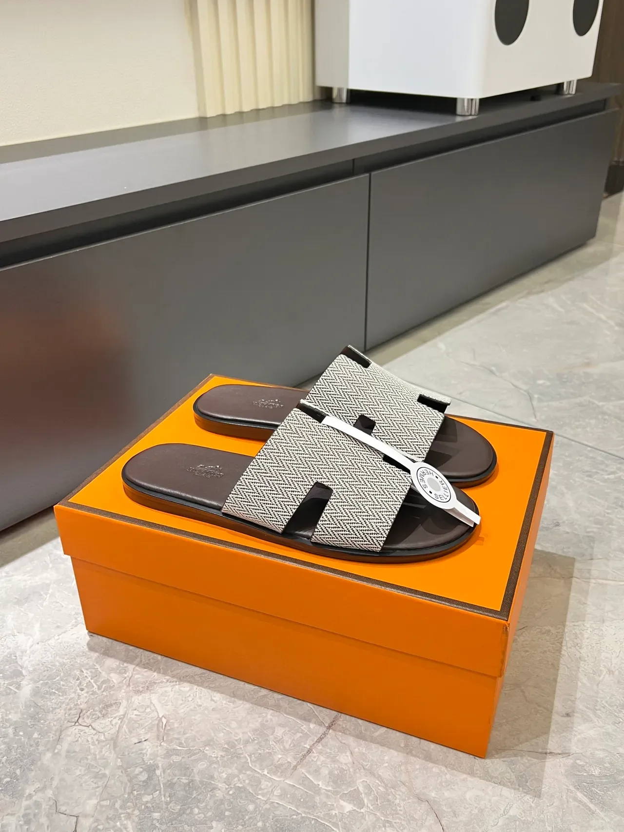 Hermès Oran Herringbone Strap Slippers 22