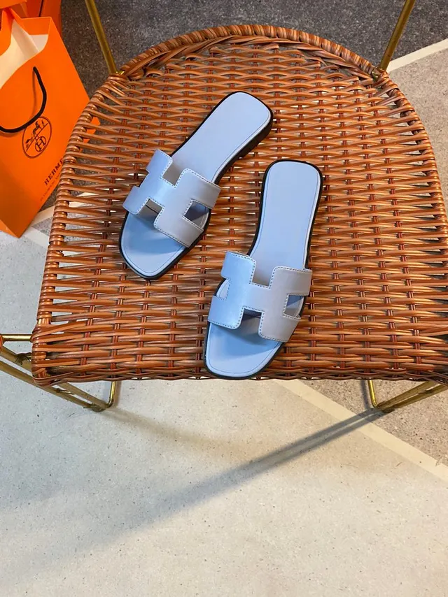 Hermès Oran Light Blue and Silver H-Strap Slippers 2