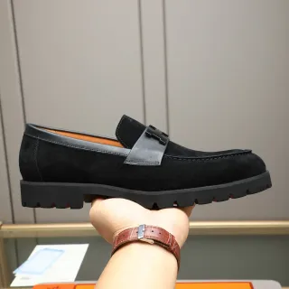 Hermès Oran Loafer Negro Marrón Ante Superior H-Buckle Strap Loafer