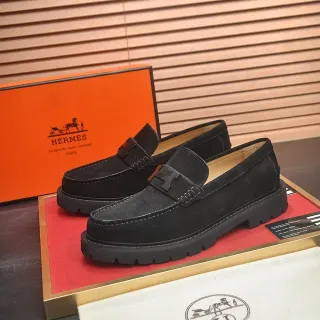 Hermès Oran Loafer Negro Ante H-Buckle Lug Sole Loafers