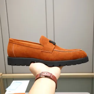 Hermès Oran Loafer Orange Black Suede Upper H-Buckle Strap Loafer