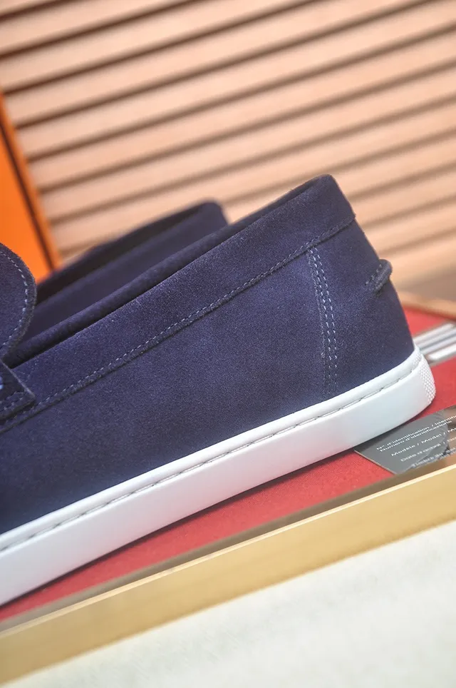 Hermès Oran Navy White Suede Upper Contrast Sole Loafer 9