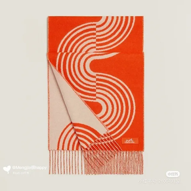Hermès Écharpe de cachemire à rayures ondulées orange et blanche 2