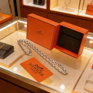 Hermès Silver-Tone Heavy-Link Curb Chain Necklace