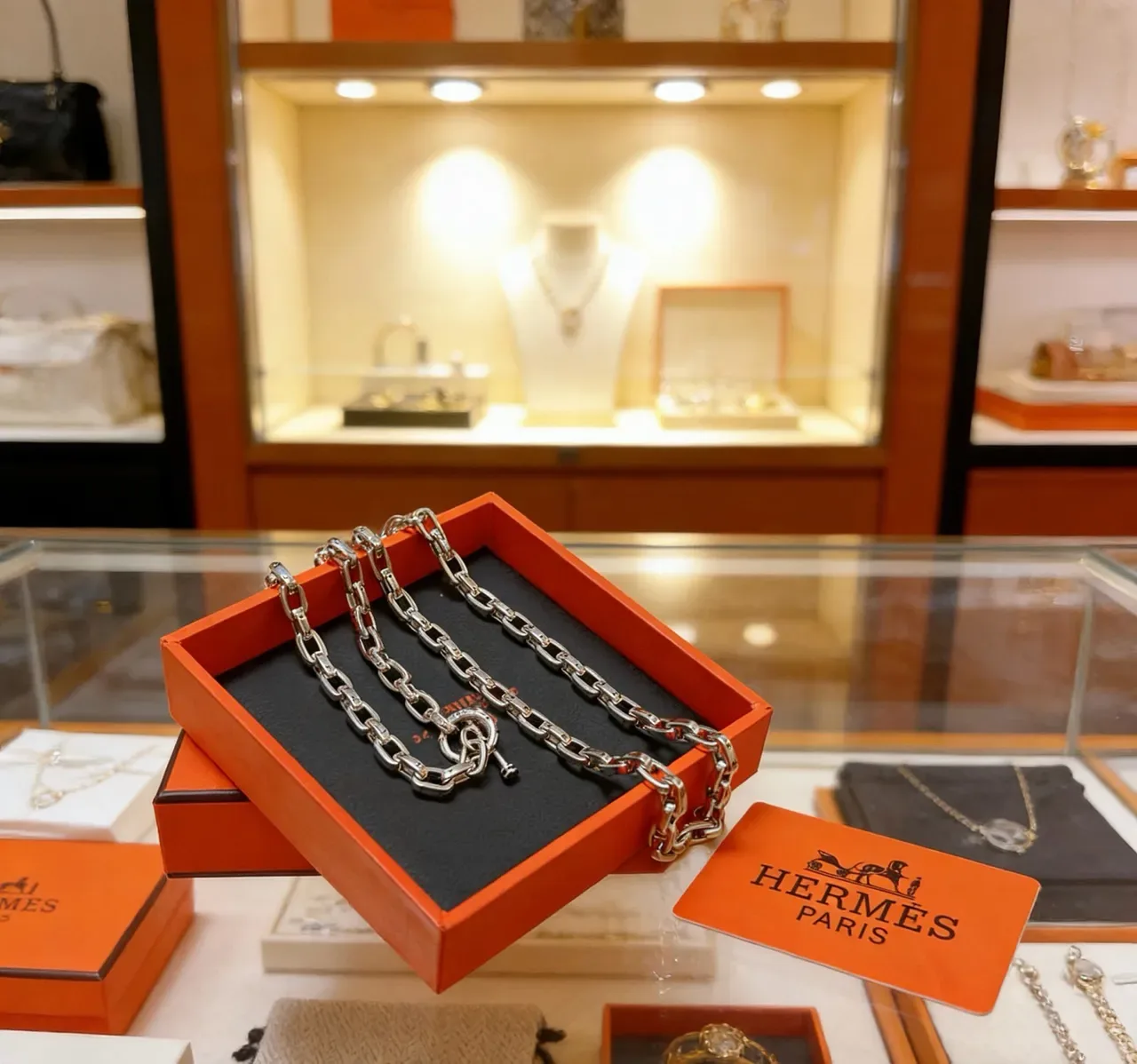 Hermès Silver-Tone Heavy-Link Curb Chain Necklace 6