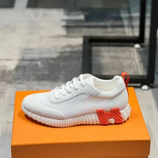 Hermès White Orange Mesh And Suede Upper Sculpted Ridged Midsole Lifestyle Sneakers