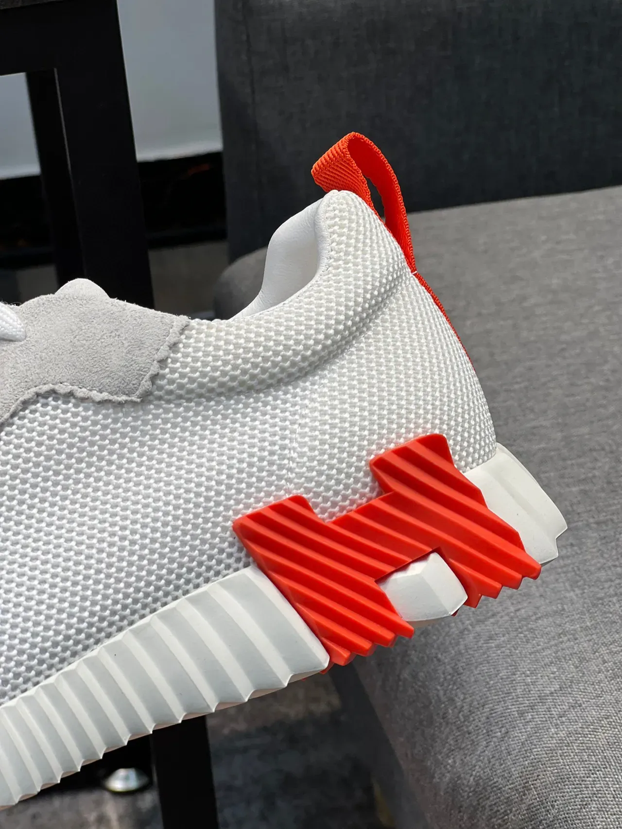 Hermès Blanc Orange Maillé et Daim Tige Sculptée Ranurée Mediola Sneakers Lifestyle 8
