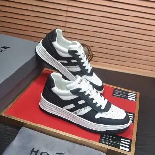 Hogan Black White Contrast-Panel Construction Layered Platform Midsole Lifestyle Sneakers