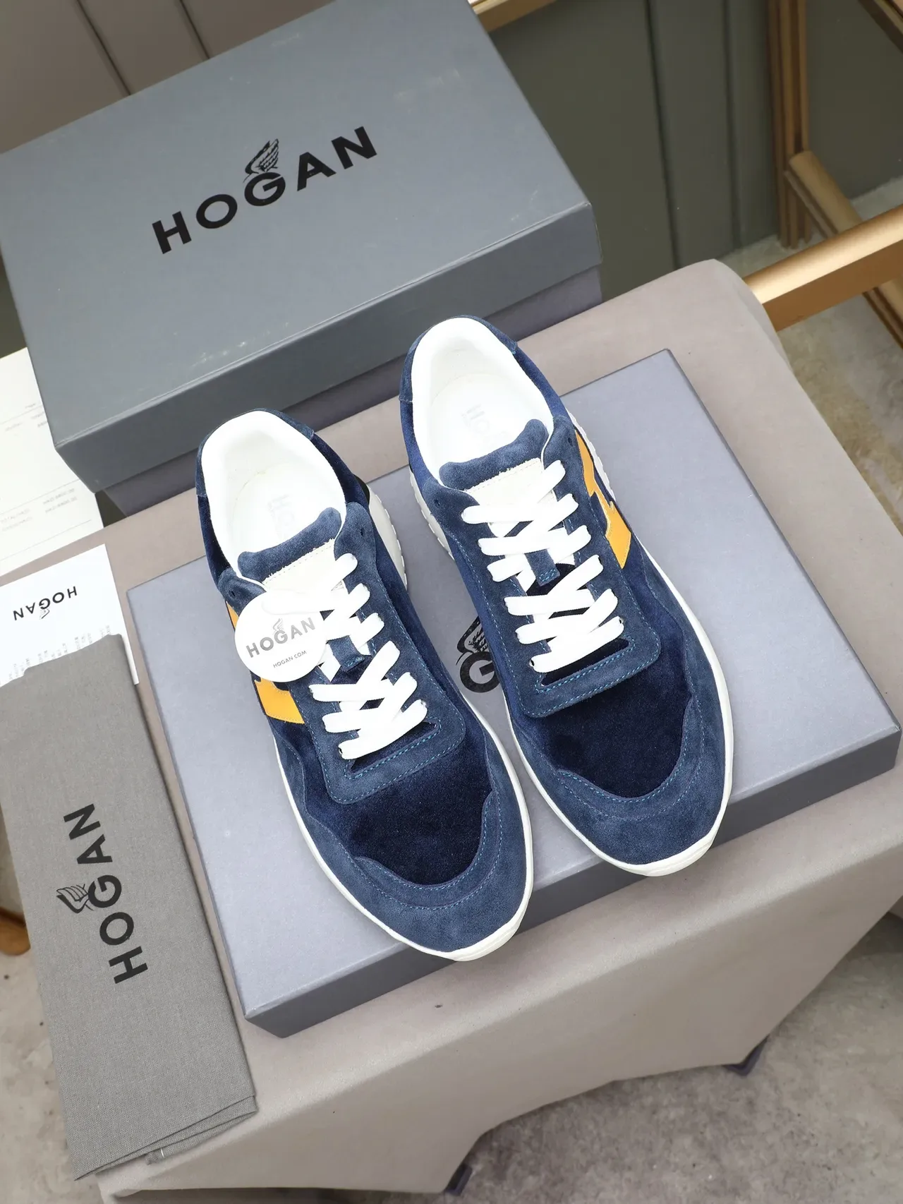 Hogan H-Series Navy and Yellow Suede Lifestyle Sneaker 2