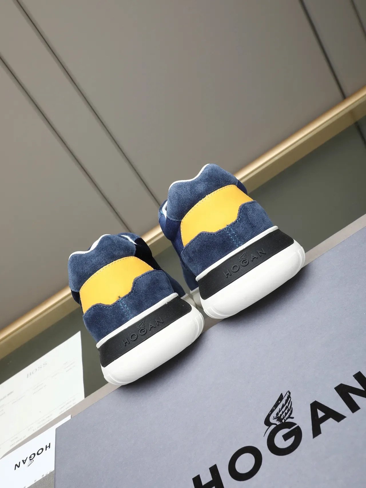Hogan H-Series Navy and Yellow Suede Lifestyle Sneaker 3