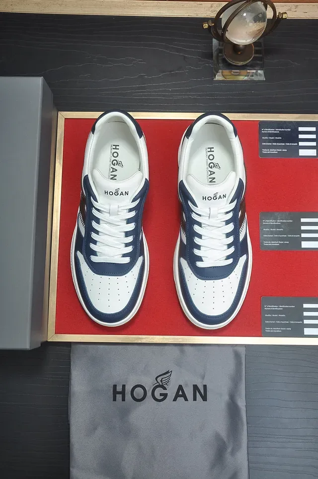 Hogan White Navy Layered Midsole Perforated Toe Cap Lifestyle Sneakers 3