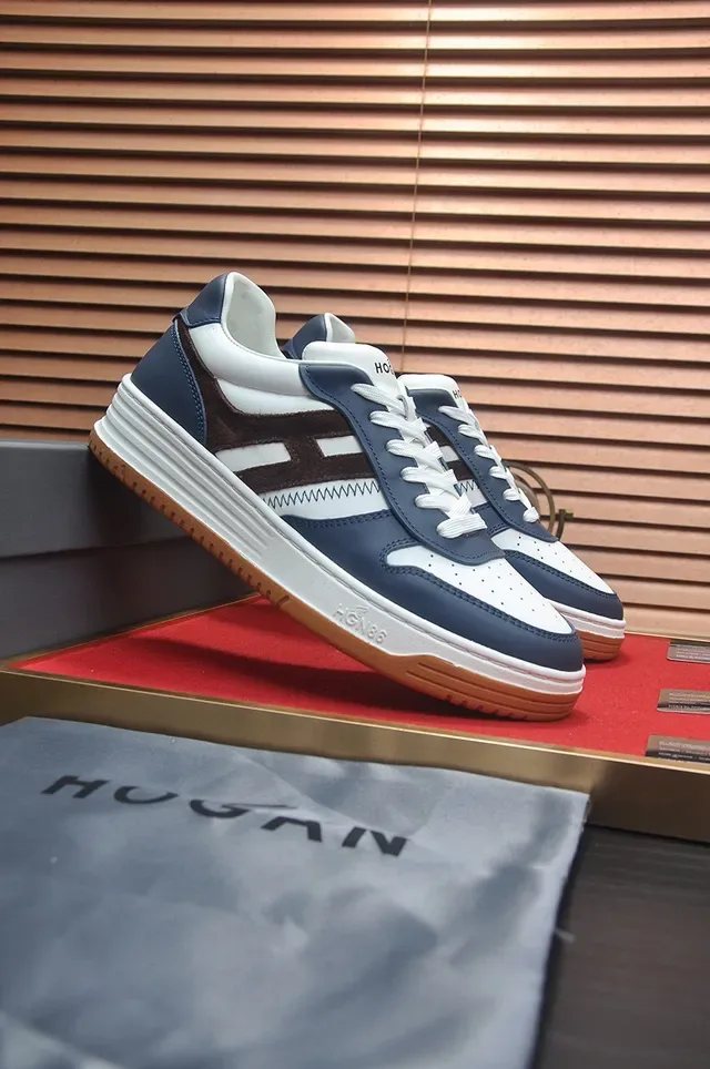 Hogan White Navy Layered Midsole Perforated Toe Cap Lifestyle Sneakers 4