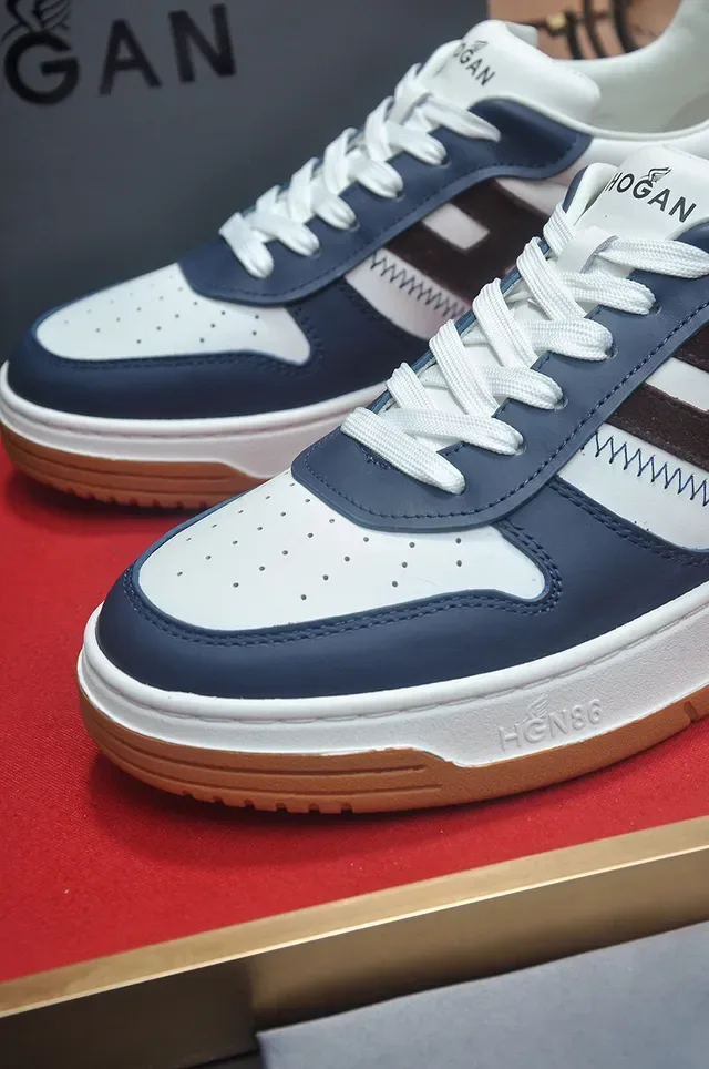 Hogan White Navy Layered Midsole Perforated Toe Cap Lifestyle Sneakers 8