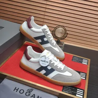 Hogan White Navy Low-Top Mixed-Material Lifestyle Sneakers