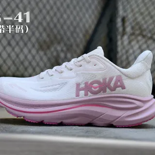 Hoka Clifton Blanco Rosa Parte Superior de Tejido Engineered Suela de Espuma Esculpida Zapatos para correr