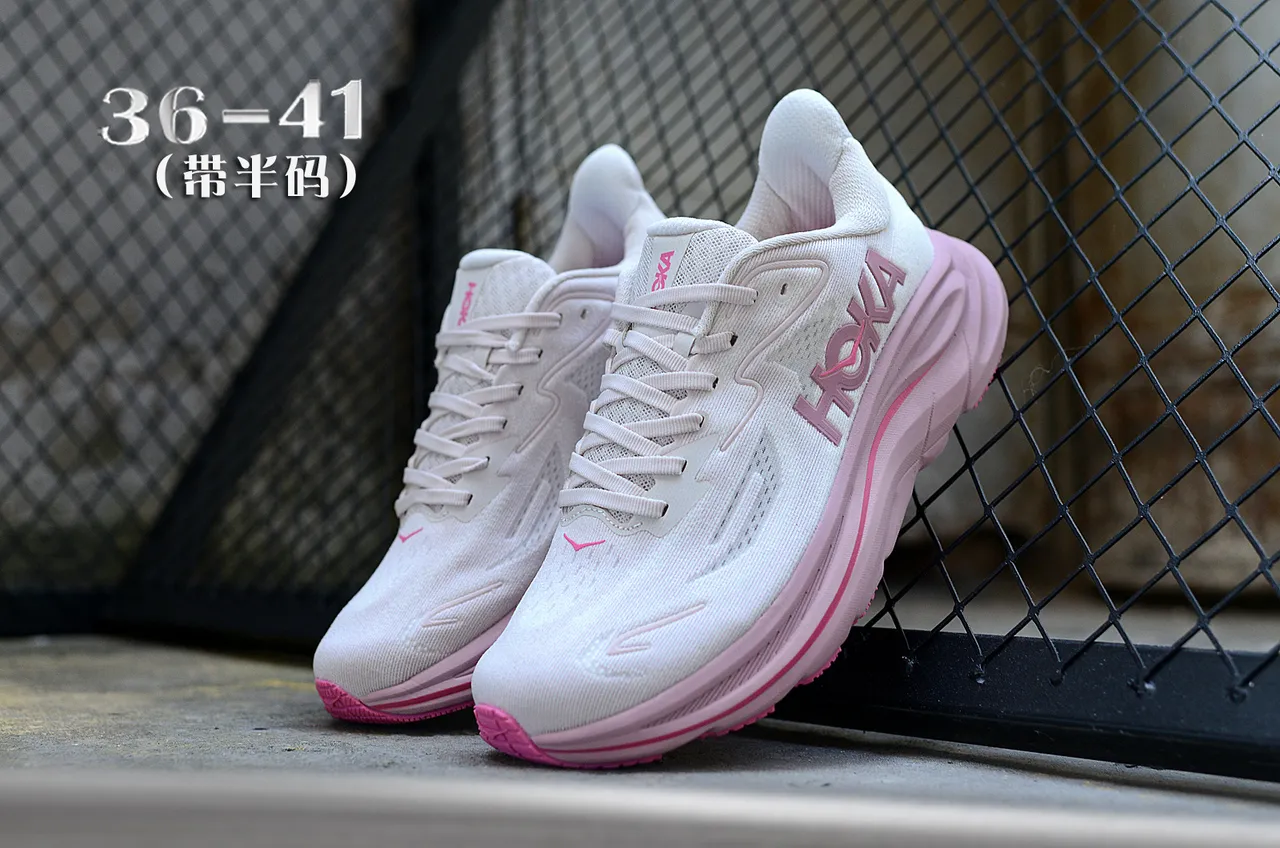Hoka Clifton Blanc Rose Partie supérieure en tricot ingénierie Semelle de mousse sculptée Chaussures de course 5