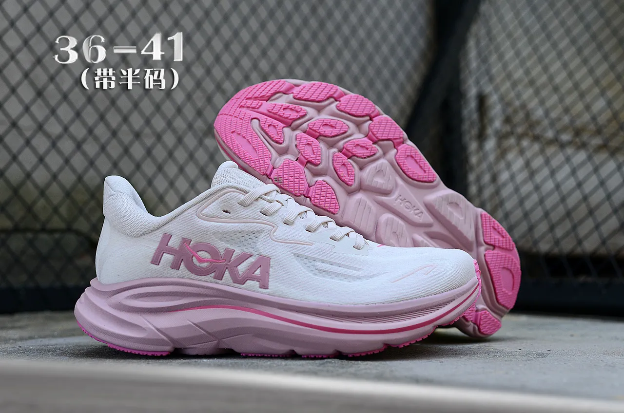 Hoka Clifton Blanc Rose Partie supérieure en tricot ingénierie Semelle de mousse sculptée Chaussures de course 7