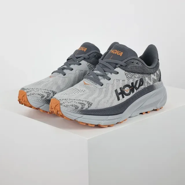 Hoka Gray Orange Engineered Knit Upper Maximalist Cushioned Midsole Running Shoes 2
