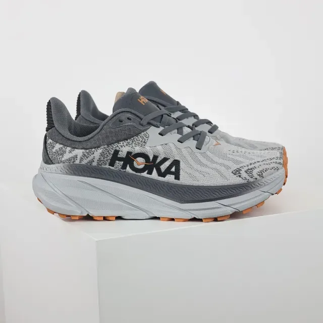 Hoka Gray Orange Engineered Knit Upper Maximalist Cushioned Midsole Running Shoes 3