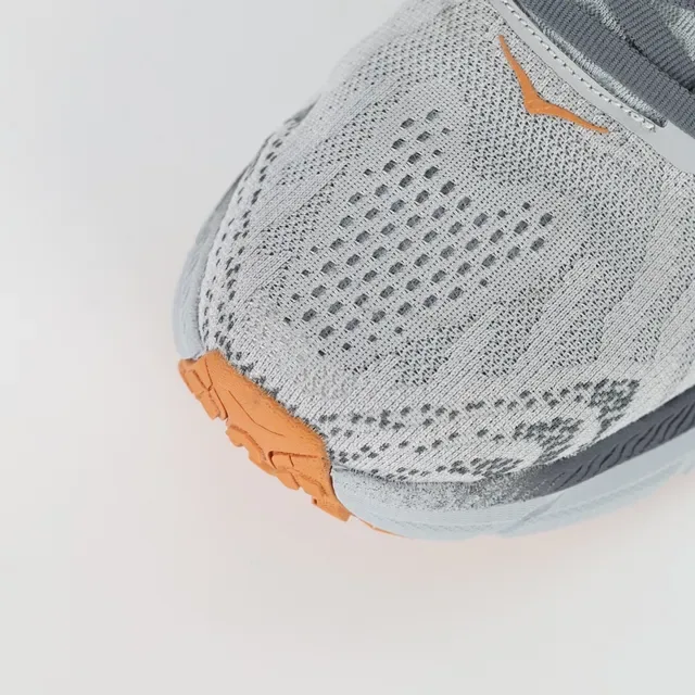 Hoka Gray Orange Engineered Knit Upper Maximalist Cushioned Midsole Running Shoes 5
