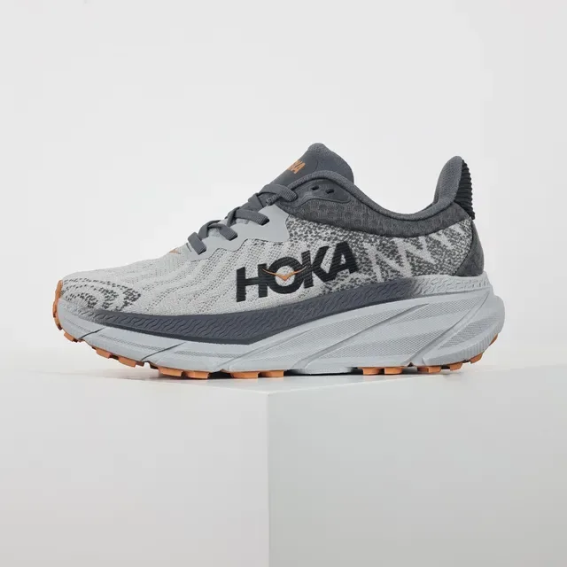 Hoka Gray Orange Engineered Knit Upper Maximalist Cushioned Midsole Running Shoes 9