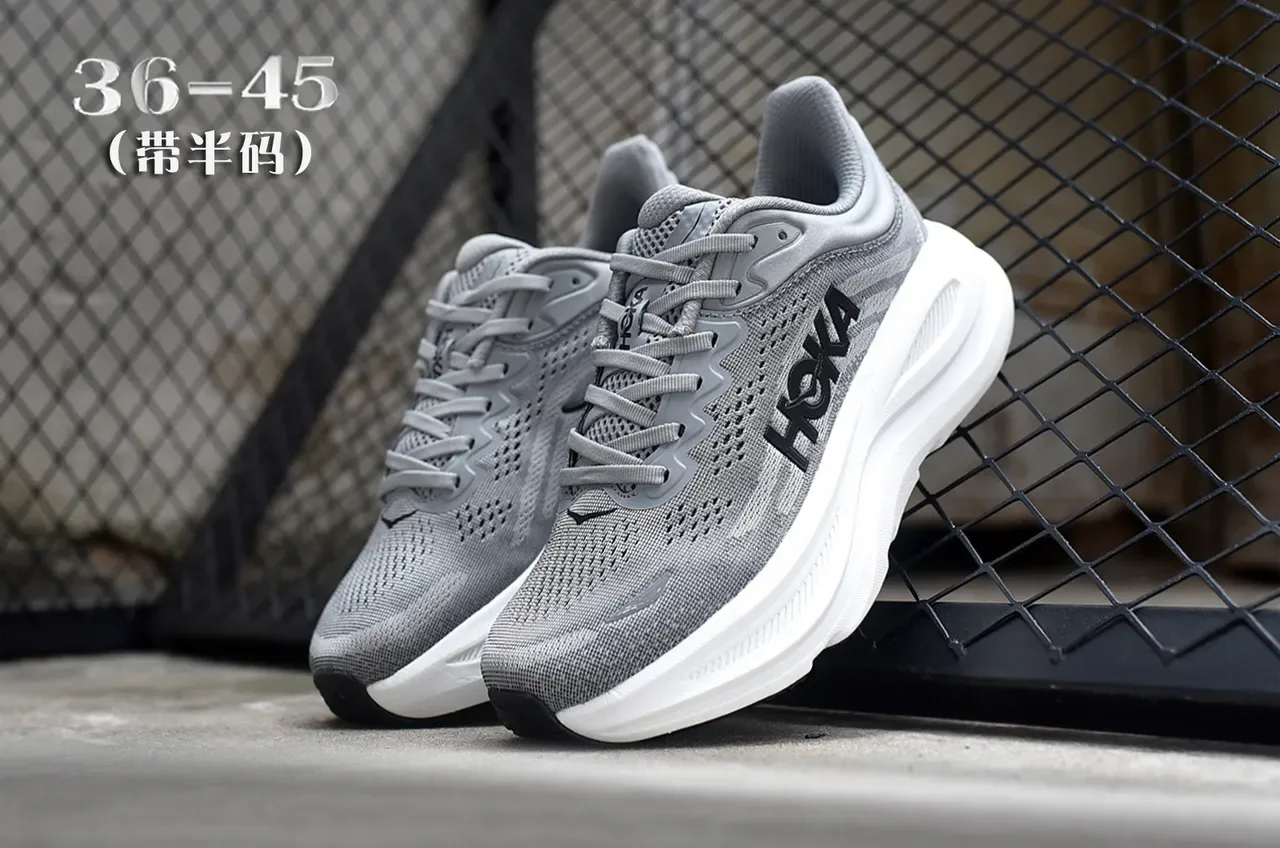 Hoka 灰白 工程网面鞋面 厚底中底 跑鞋 5
