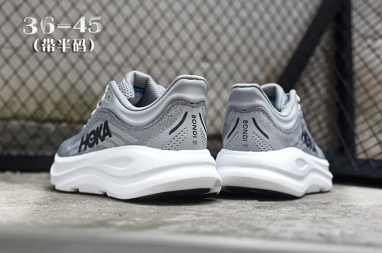 Hoka 灰白 工程网面鞋面 厚底中底 跑鞋 6