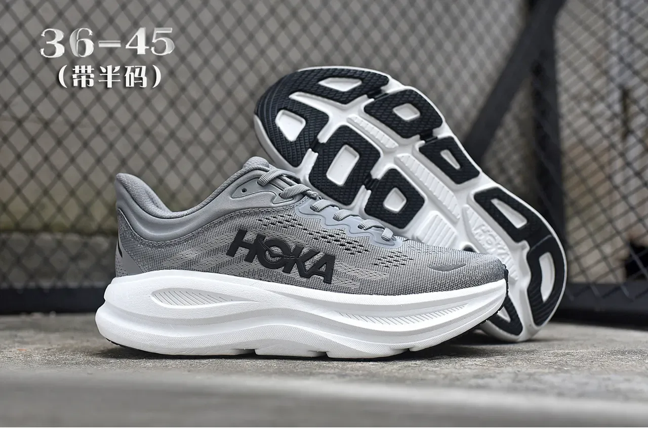 Hoka 灰白 工程网面鞋面 厚底中底 跑鞋 7