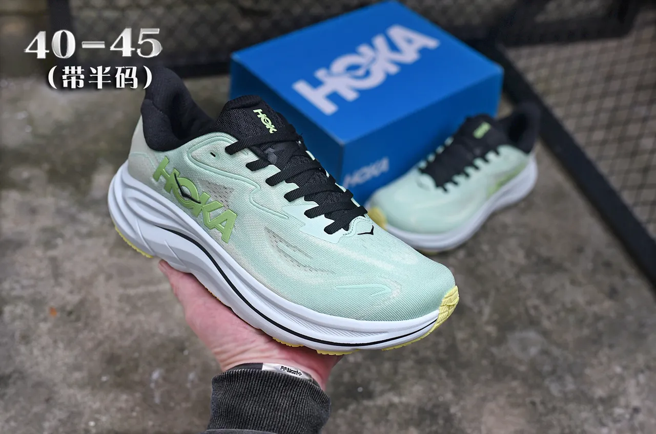 Hoka Verde Preto Upper de Malha Engenharia Espesso Amortecido Solado Médio Tênis de Corrida 3