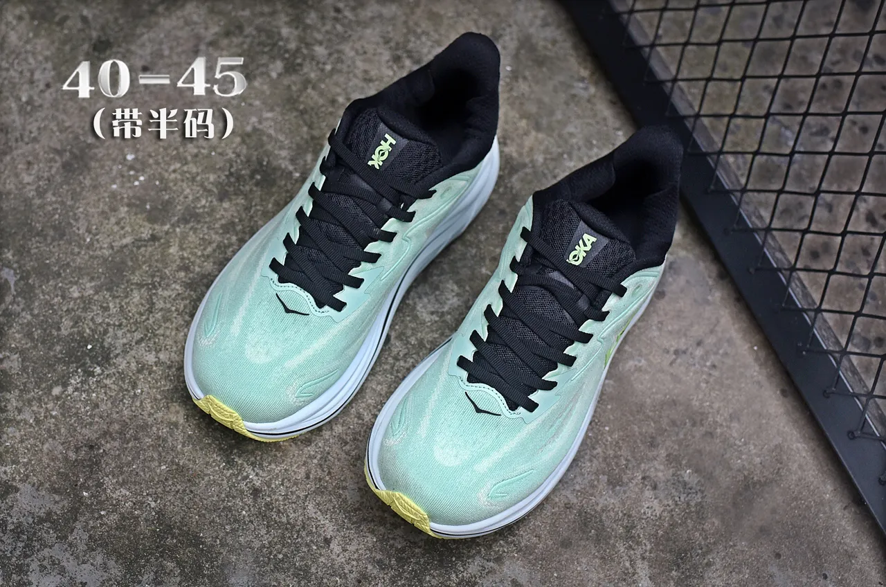 Hoka Verde Preto Upper de Malha Engenharia Espesso Amortecido Solado Médio Tênis de Corrida 4