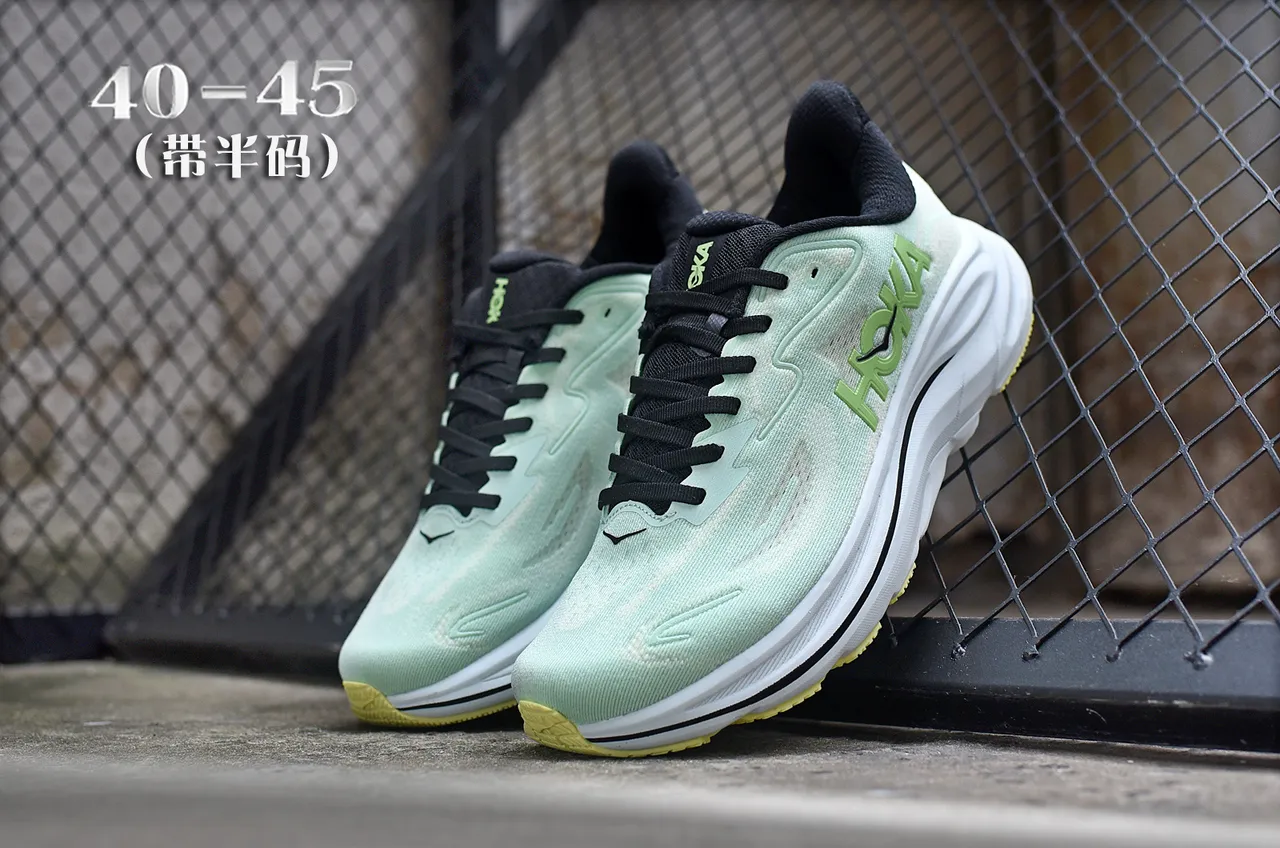 Hoka Verde Preto Upper de Malha Engenharia Espesso Amortecido Solado Médio Tênis de Corrida 5