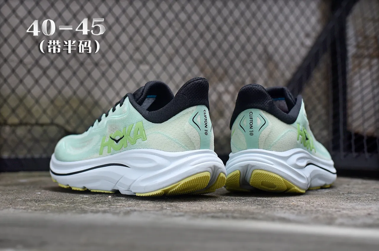 Hoka Verde Preto Upper de Malha Engenharia Espesso Amortecido Solado Médio Tênis de Corrida 6