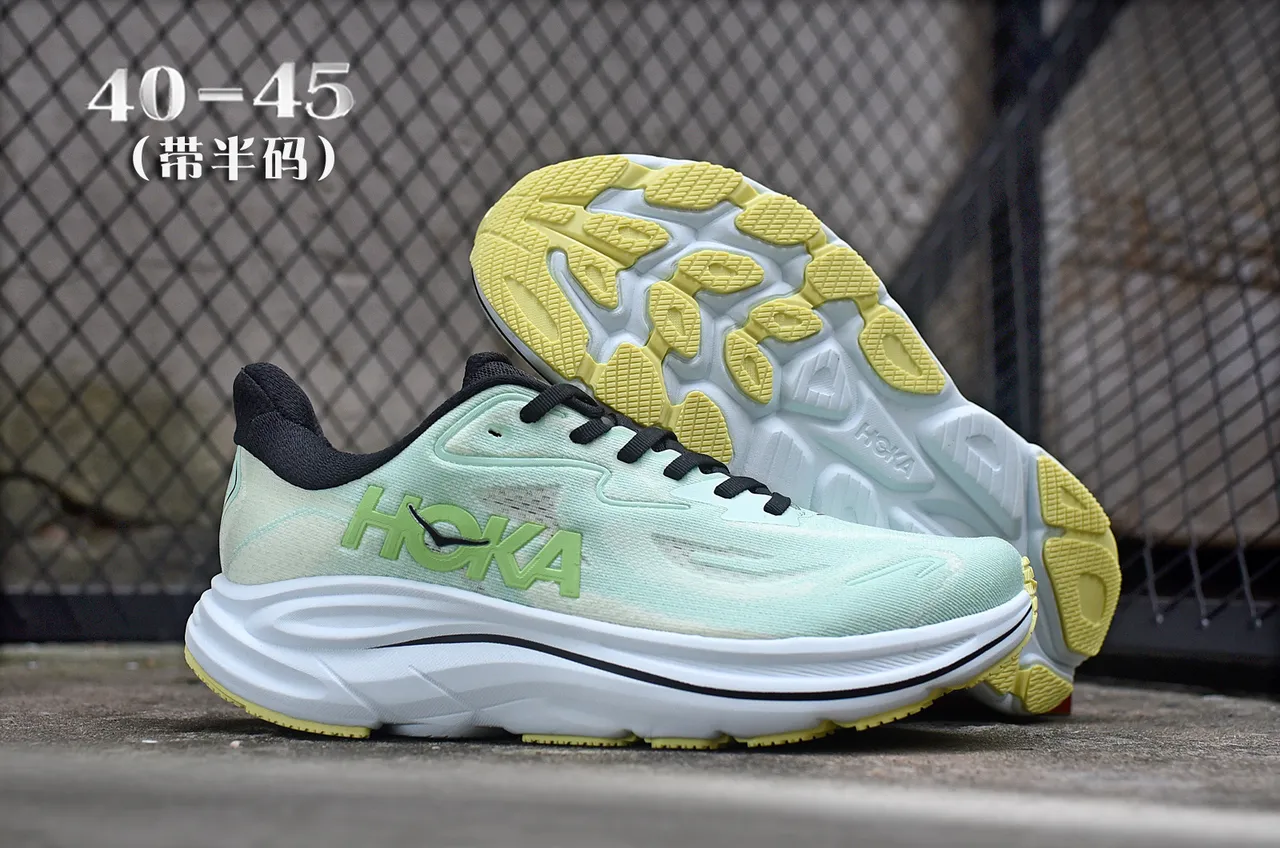 Hoka Verde Preto Upper de Malha Engenharia Espesso Amortecido Solado Médio Tênis de Corrida 7