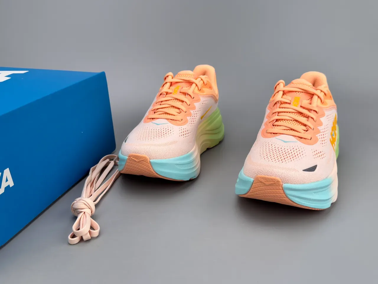 Hoka Tênis de Corrida Laranja Verde Upper de Malha Engineered Sola com Gradiente 3