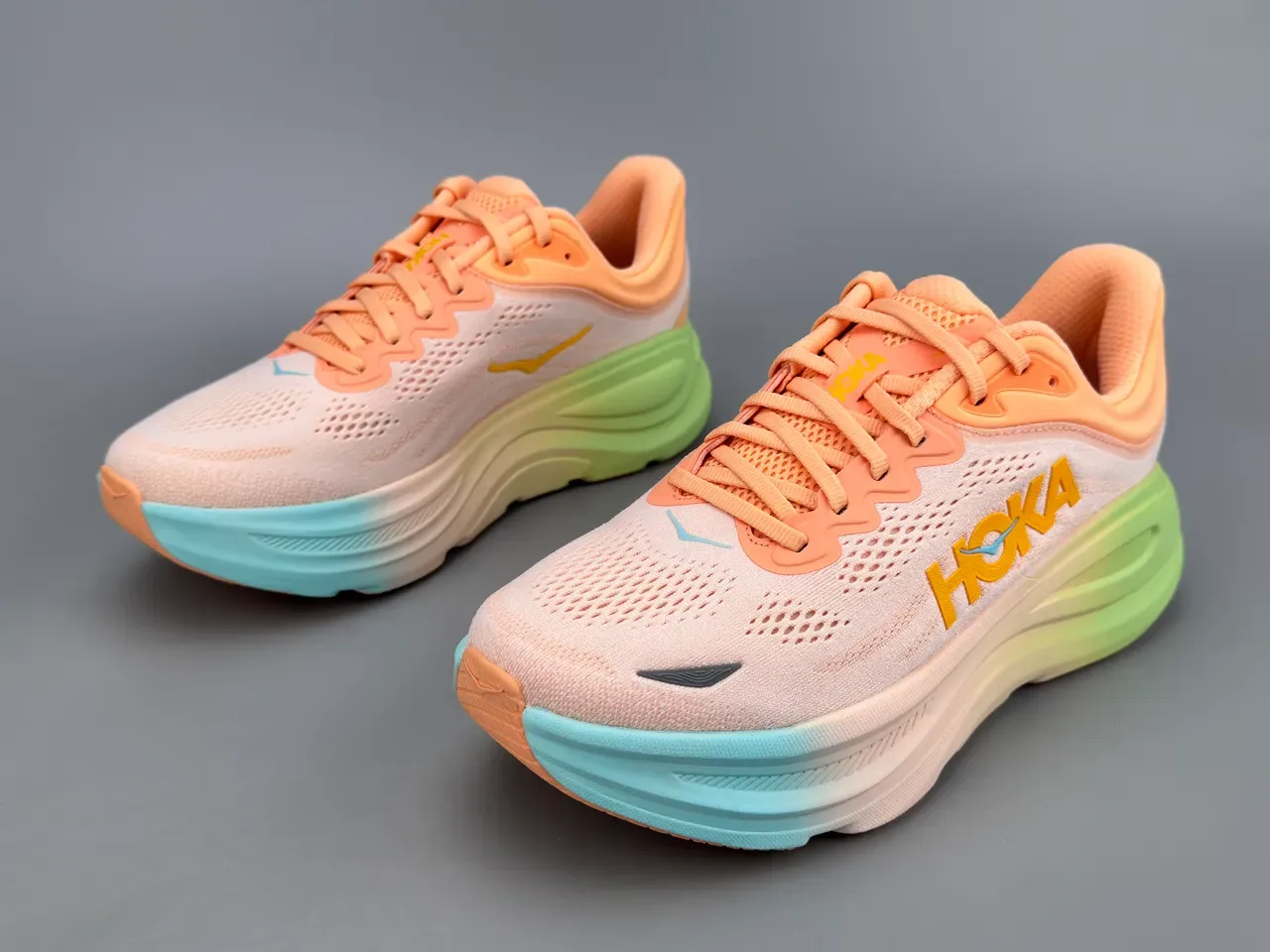 Hoka Tênis de Corrida Laranja Verde Upper de Malha Engineered Sola com Gradiente 5