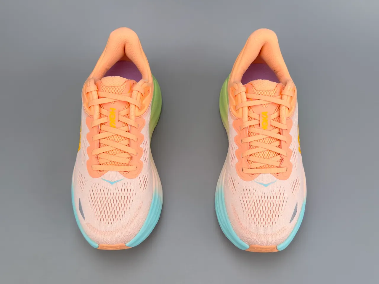 Hoka Tênis de Corrida Laranja Verde Upper de Malha Engineered Sola com Gradiente 9
