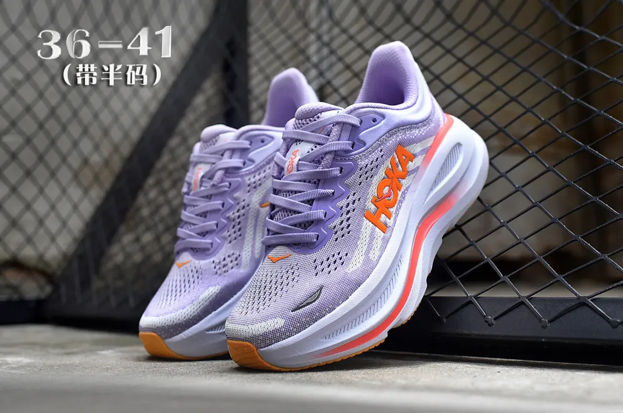 Hoka Purple Pink Engineered Knit Upper Maximalist Cushioned Midsole Running Shoes 5