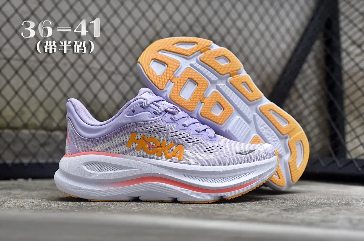 Hoka Purple Pink Engineered Knit Upper Maximalist Cushioned Midsole Running Shoes 7