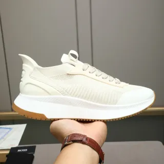 Hugo Boss Beige Brown Knit Upper Sculpted White Midsole Sneakers