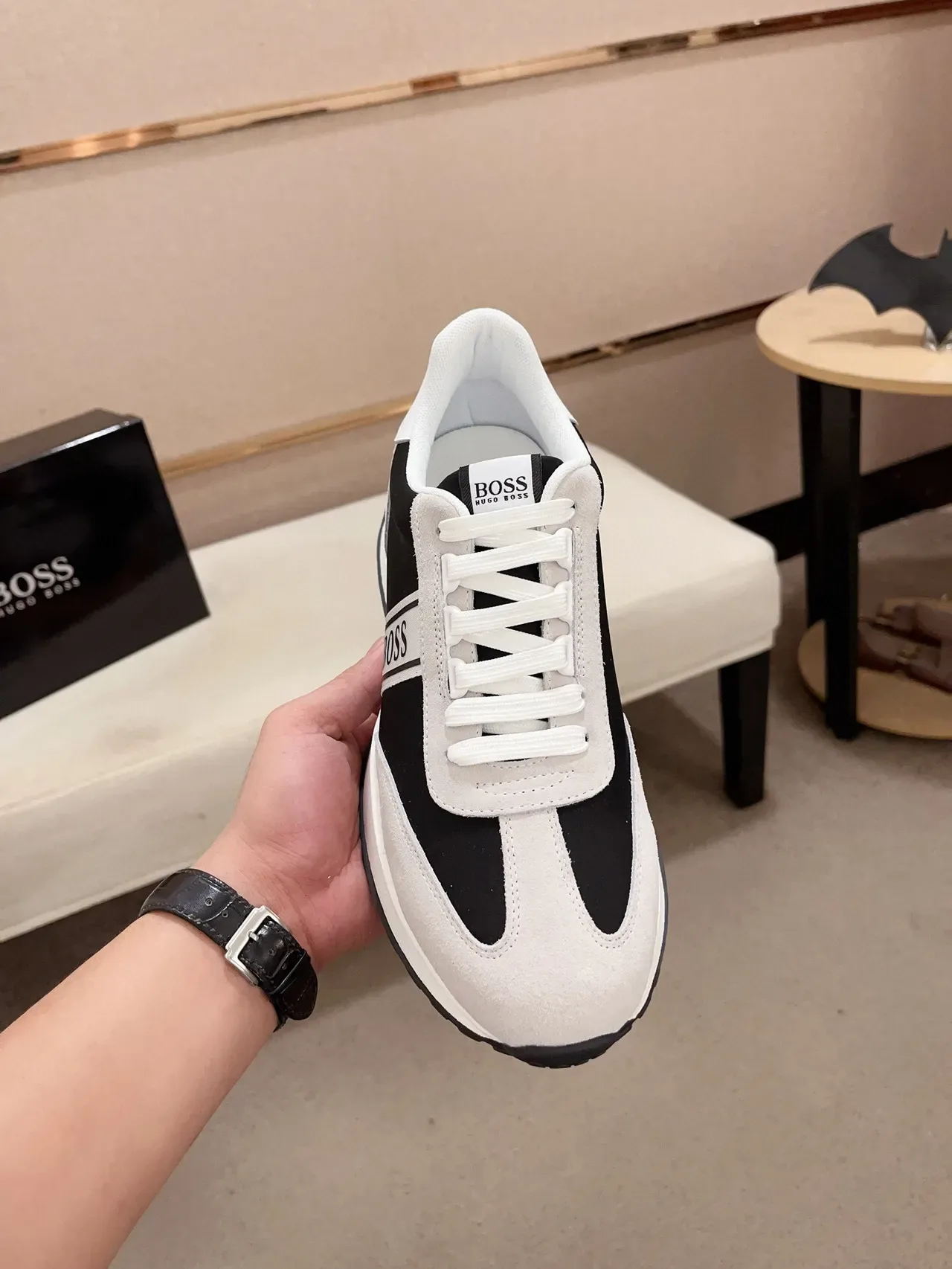 Hugo Boss Black Beige Low-Top Suede-and-Textile Upper Sneakers 2