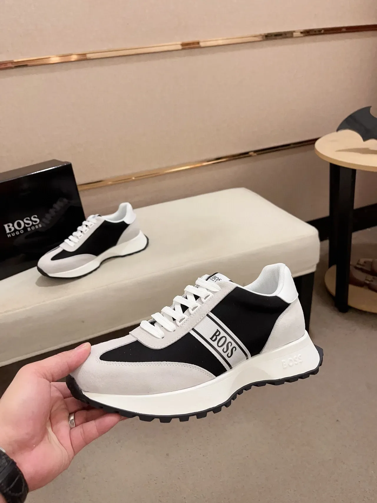 Hugo Boss Black Beige Low-Top Suede-and-Textile Upper Sneakers 3
