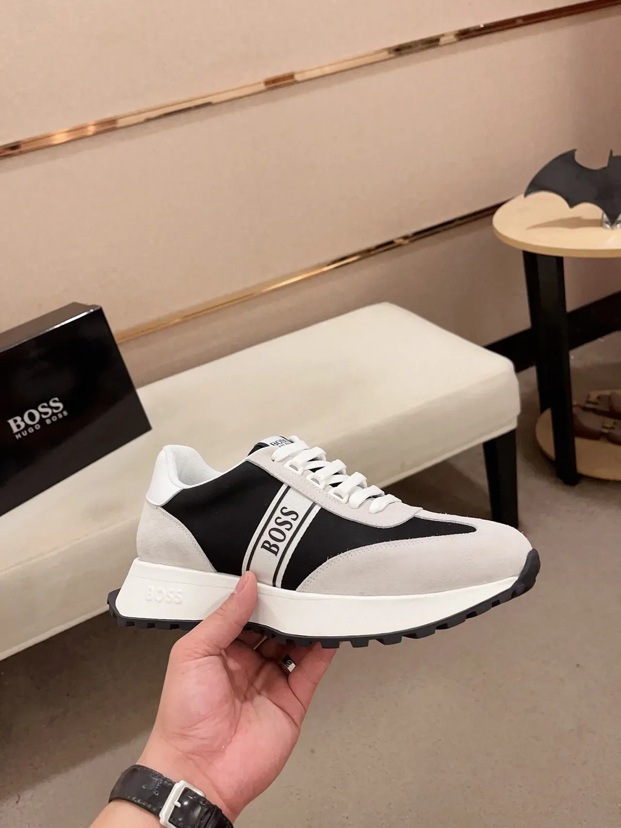 Hugo Boss Black Beige Low-Top Suede-and-Textile Upper Sneakers 4