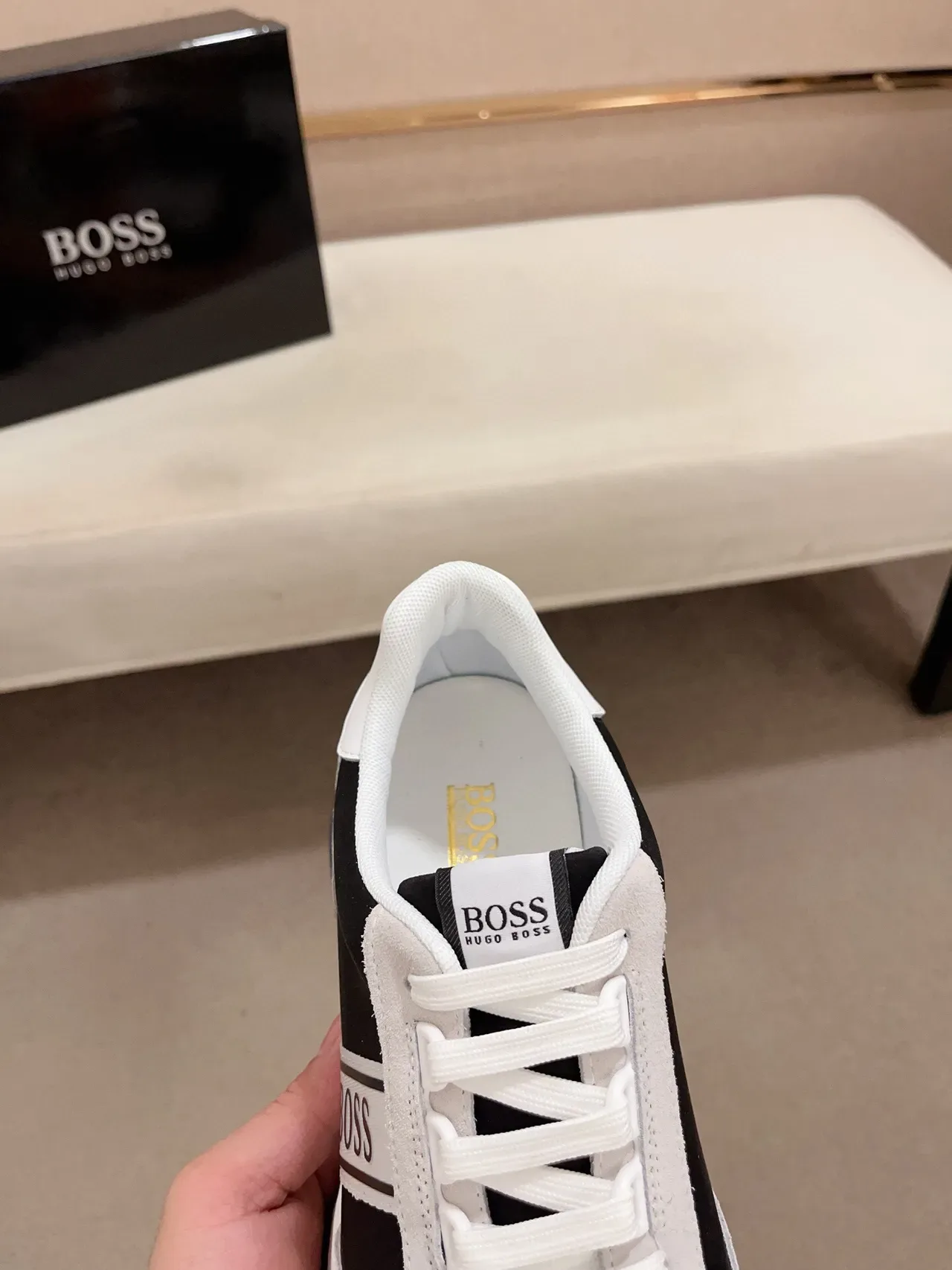 Hugo Boss Black Beige Low-Top Suede-and-Textile Upper Sneakers 6